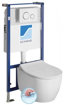 Sapho  - Závěsné WC SENTIMENTI Rimless s podomítkovou nádržkou a tlačítkem Schwab, bílá