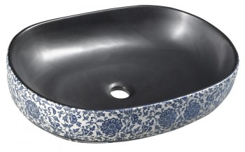 Sapho Priori - PRIORI keramické umyvadlo na desku, 60x40 cm, černá s modrým vzorem