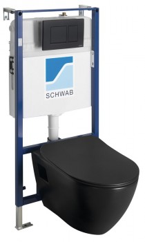 Sapho  - Závěsné WC PAULA s podomítkovou nádržkou a tlačítkem Schwab, černá mat