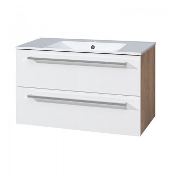 Mereo Bino - Bino, koupelnová skříňka s keramickým umyvadlem 101 cm, bílá/dub