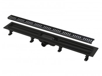 Alcadrain Simple - Podlahový žlab s okrajem pro perforovaný rošt 75 cm, černá mat
